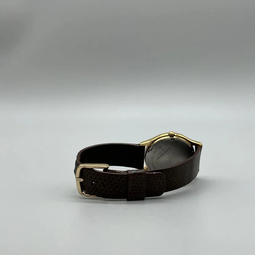 Vintage Seiko Mens Watch 34mm Gold Tone Leather Day Date 5Y23-7079 New Battery